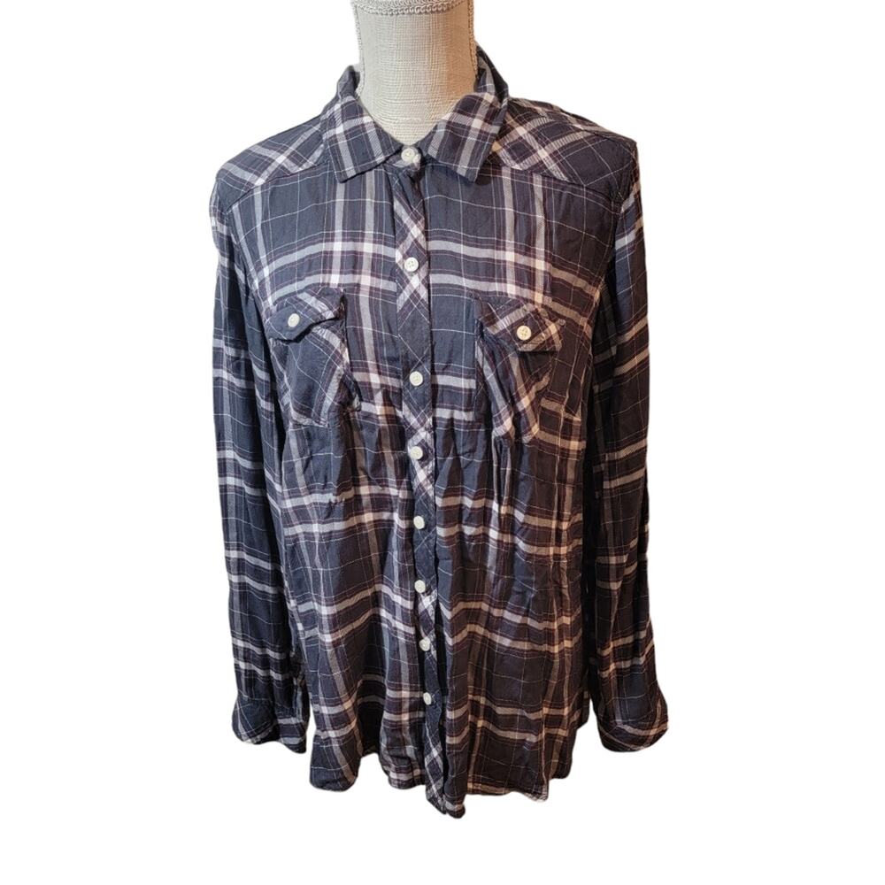 Torrid Grey/White/Pink Plaid Long Sleeve Camp Button Up Shirt Size 1/1x